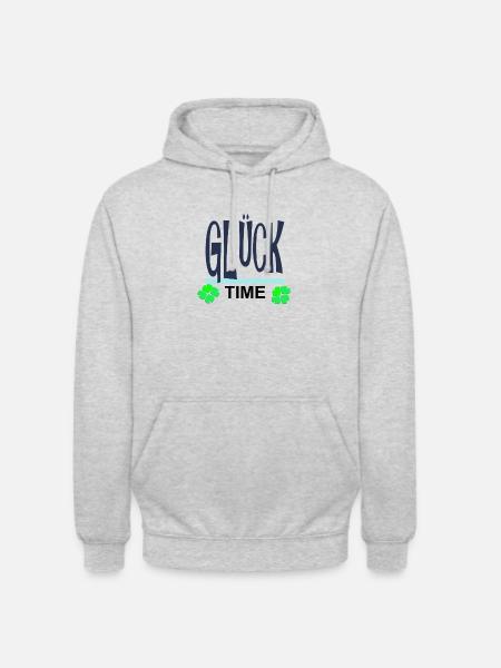 Glück-Time Neon mit Kleeblättern - Unisex Hoodie - Hellgrau meliert