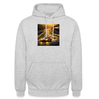 Rennstrecke im Abendlicht - Unisex Hoodie - Hellgrau meliert - Vorne - Alina (178cm) & Michal (187cm)
