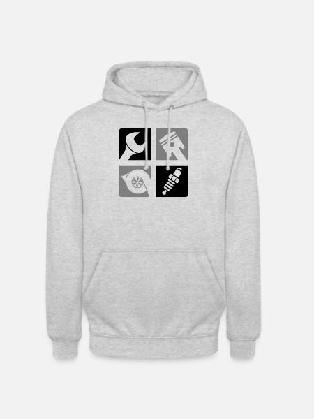 Wrench Piston Turbo Spark Plug Emblem - Unisex Hoodie - light heather grey