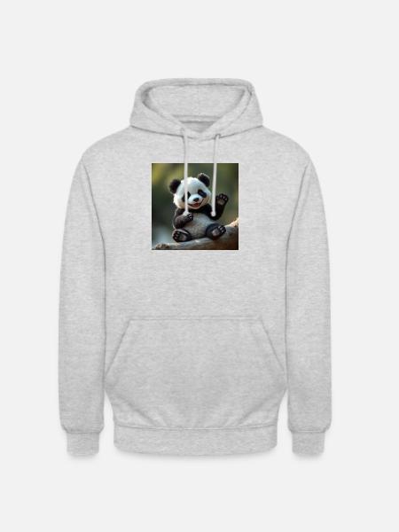 Panda mignon en 3D - Sweat-shirt à capuche unisexe - gris clair chiné