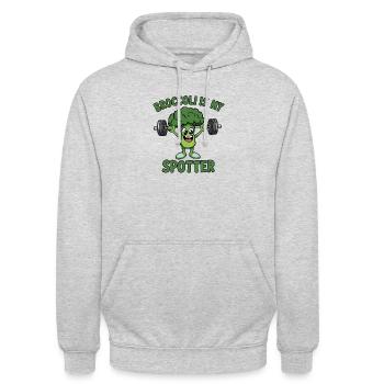 Brocoli est mon observateur – Dessin animé de salle de sport - Sweat-shirt à capuche unisexe - gris clair chiné - Devant - Alina (178cm) & Michal (187cm)