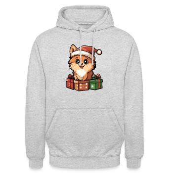 Chiens de Poméranie Cadeaux de bande dessinée de Noël - Sweat-shirt à capuche unisexe - gris clair chiné - Devant - Alina (178cm) & Michal (187cm)