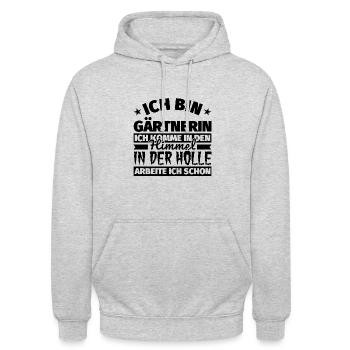 Gärtnerin Geschenk lustig Himmel Hölle - Unisex Hoodie - Hellgrau meliert - Vorne - Alina (178cm) & Michal (187cm)