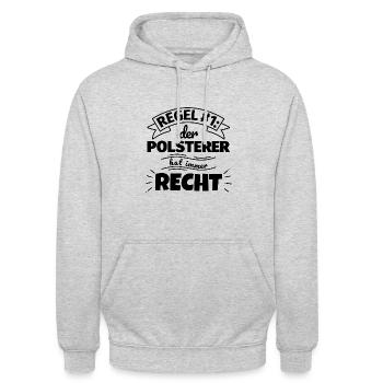 Polsterer Geschenke – Hat immer Recht - Unisex Hoodie - Hellgrau meliert - Vorne - Alina (178cm) & Michal (187cm)