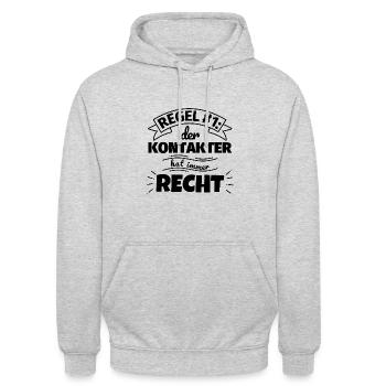 Kontakter Geschenke – Hat immer Recht - Unisex Hoodie - Hellgrau meliert - Vorne - Alina (178cm) & Michal (187cm)