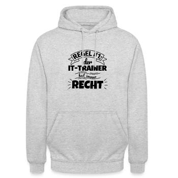 IT-Trainer Geschenke – Hat immer Recht - Unisex Hoodie - Hellgrau meliert - Vorne - Alina (178cm) & Michal (187cm)