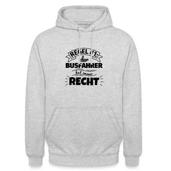 Busfahrer Geschenke – Hat immer Recht - Unisex Hoodie - Hellgrau meliert - Vorne - Alina (178cm) & Michal (187cm)