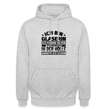 Glaserin Geschenk lustig Himmel Hölle - Unisex Hoodie - Hellgrau meliert - Vorne - Alina (178cm) & Michal (187cm)