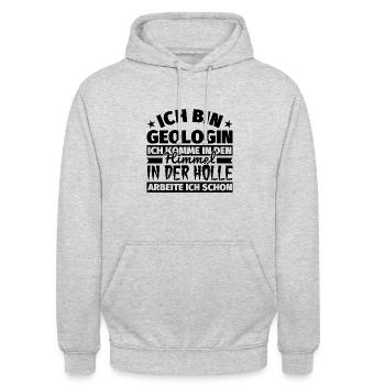 Geologin Geschenk lustig Himmel Hölle - Unisex Hoodie - Hellgrau meliert - Vorne - Alina (178cm) & Michal (187cm)