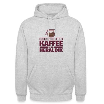 Ich brauche nur Kaffee und Heraldik - Unisex Hoodie - Hellgrau meliert - Vorne - Alina (178cm) & Michal (187cm)