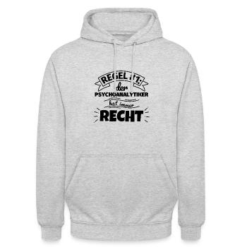 Psychoanalytiker Geschenke – Hat immer Recht - Unisex Hoodie - Hellgrau meliert - Vorne - Alina (178cm) & Michal (187cm)
