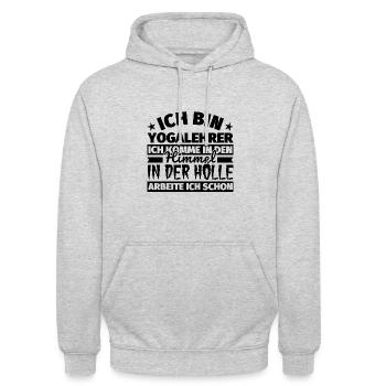 Yogalehrer Geschenk lustig Himmel Hölle - Unisex Hoodie - Hellgrau meliert - Vorne - Alina (178cm) & Michal (187cm)