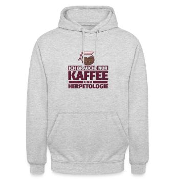 Ich brauche nur Kaffee und Herpetologie - Unisex Hoodie - Hellgrau meliert - Vorne - Alina (178cm) & Michal (187cm)