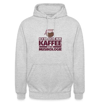 Ich brauche nur Kaffee und Musikologie - Unisex Hoodie - Hellgrau meliert - Vorne - Alina (178cm) & Michal (187cm)