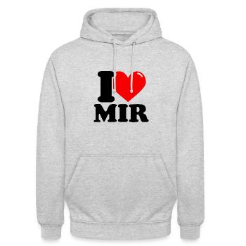 Je m’aime Prénom - Sweat-shirt à capuche unisexe - gris clair chiné - Devant - Alina (178cm) & Michal (187cm)