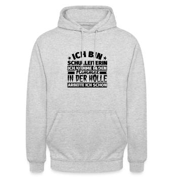 Schulleiterin Geschenk lustig Himmel Hölle - Unisex Hoodie - Hellgrau meliert - Vorne - Alina (178cm) & Michal (187cm)
