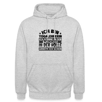Yogalehrerin Geschenk lustig Himmel Hölle - Unisex Hoodie - Hellgrau meliert - Vorne - Alina (178cm) & Michal (187cm)
