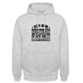 Hafenarbeiter Geschenk lustig Himmel Hölle - Unisex Hoodie - Hellgrau meliert - Vorne - Alina (178cm) & Michal (187cm)