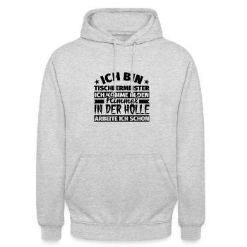 Tischlermeister Geschenk lustig Himmel Hölle - Unisex Hoodie - Hellgrau meliert - Vorne - Alina (178cm) & Michal (187cm)