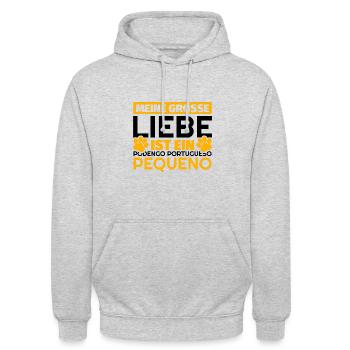 Podengo Portugueso Pequeno Geschenke lustig - Unisex Hoodie - Hellgrau meliert - Vorne - Alina (178cm) & Michal (187cm)