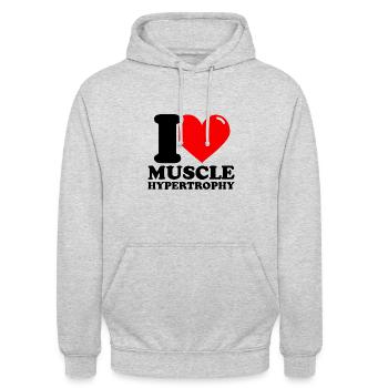 J’aime l’hypertrophie musculaire - Fitness Weightlifting - Sweat-shirt à capuche unisexe - gris clair chiné - Devant - Alina (178cm) & Michal (187cm)