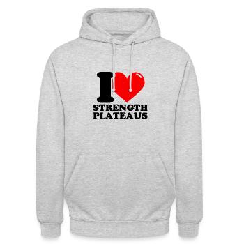 Ich liebe Kraftplateaus – Fitness-Gewichtheben lus - Unisex Hoodie - Hellgrau meliert - Vorne - Alina (178cm) & Michal (187cm)
