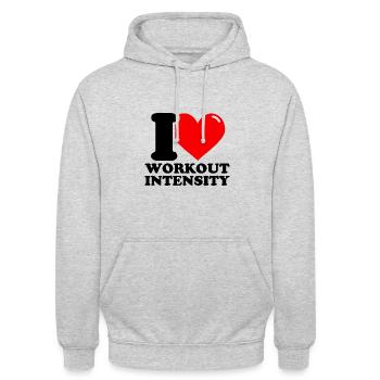 I Love Workout Intensität - Fitness Gewichtheben L - Unisex Hoodie - Hellgrau meliert - Vorne - Alina (178cm) & Michal (187cm)