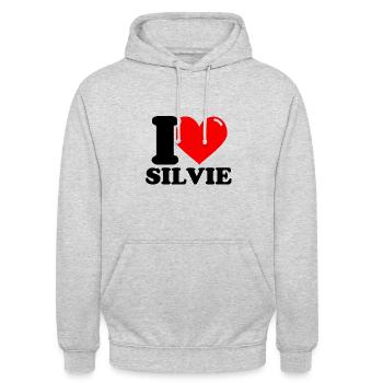 J'adore le prénom silvie - Sweat-shirt à capuche unisexe - gris clair chiné - Devant - Alina (178cm) & Michal (187cm)