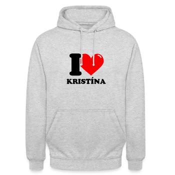 I love kristína Vorname - Unisex Hoodie - Hellgrau meliert - Vorne - Alina (178cm) & Michal (187cm)