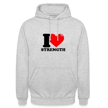 Ich liebe Kraft – Fitness-Gewichtheben lustig - Unisex Hoodie - Hellgrau meliert - Vorne - Alina (178cm) & Michal (187cm)