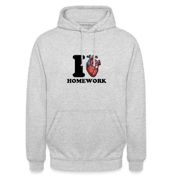 J’adore les devoirs - Sweat-shirt à capuche unisexe - gris clair chiné - Devant - Alina (178cm) & Michal (187cm)