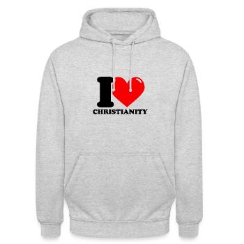 Ich liebe das Christentum - Unisex Hoodie - Hellgrau meliert - Vorne - Alina (178cm) & Michal (187cm)