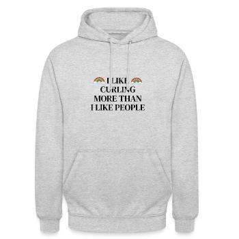 I like curling more than people - Unisex Hoodie - light heather grey - Front - Alina (178cm) & Michal (187cm)