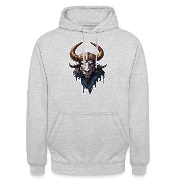 Minotaur / griechische Mythologie /Kreatur - Unisex Hoodie - Hellgrau meliert - Vorne - Alina (178cm) & Michal (187cm)