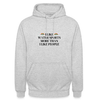 Ich mag Wassersportarten mehr als Menschen - Unisex Hoodie - Hellgrau meliert - Vorne - Alina (178cm) & Michal (187cm)