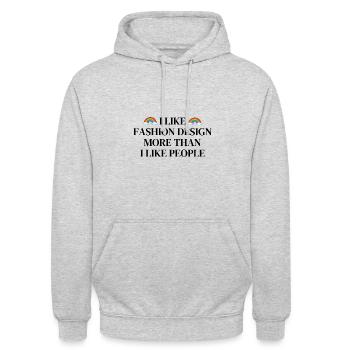 Ich mag Modedesign mehr als Menschen - Unisex Hoodie - Hellgrau meliert - Vorne - Alina (178cm) & Michal (187cm)