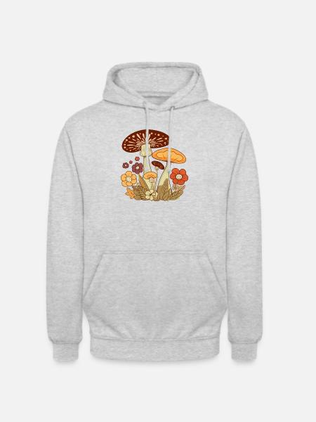 Champignons et fleurs 3 - Sweat-shirt à capuche unisexe - gris clair chiné
