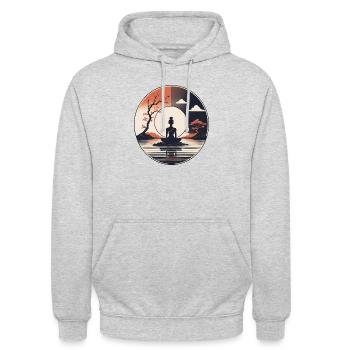 Buddhas heiterer Sonnenaufgang - Unisex Hoodie - Hellgrau meliert - Vorne - Alina (178cm) & Michal (187cm)