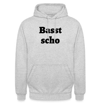 Basst scho - bayrischer Spruch - Unisex Hoodie - Hellgrau meliert - Vorne - Alina (178cm) & Michal (187cm)