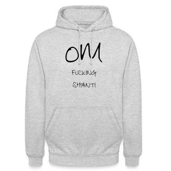 Lettrage OM FUCKING SHANTI - Sweat-shirt à capuche unisexe - gris clair chiné - Devant - Alina (178cm) & Michal (187cm)