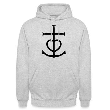 Croix Camarguaise - Sweat-shirt à capuche unisexe - gris clair chiné - Devant - Alina (178cm) & Michal (187cm)