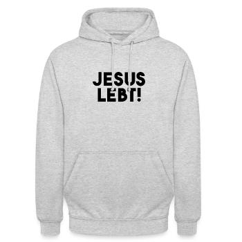 Jesus lebt - minimalistisch - Unisex Hoodie - Hellgrau meliert - Vorne - Alina (178cm) & Michal (187cm)