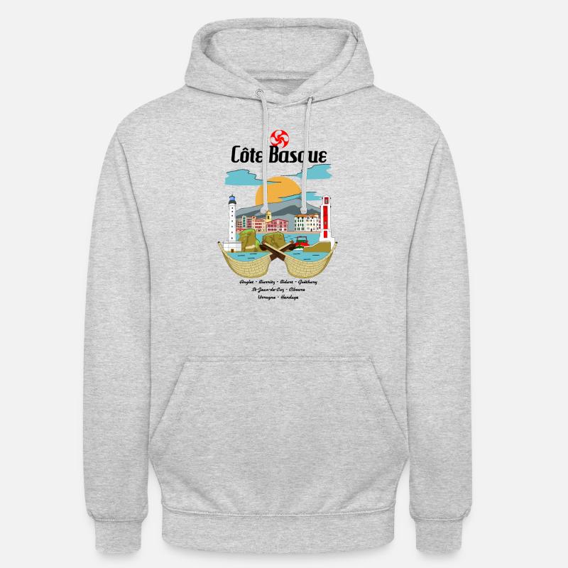 Dessin Côte Basque - Pays Basque - Sweat-shirt à capuche unisexe - gris clair chiné