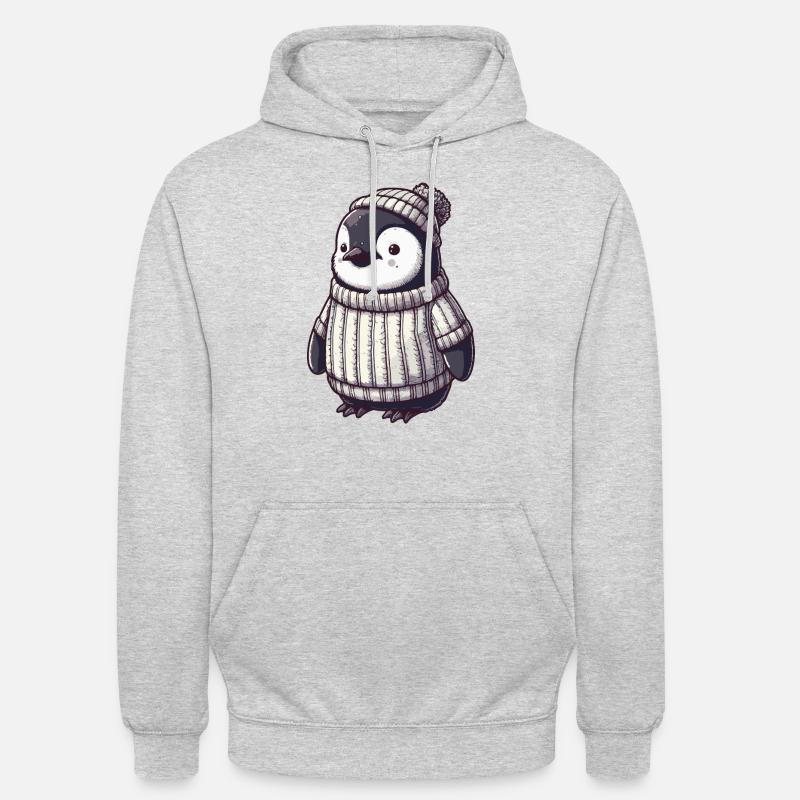 Pingouin mignon portant un pull à col en laine - Sweat-shirt à capuche unisexe - gris clair chiné