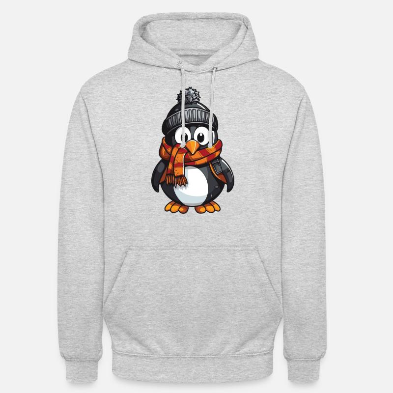 Pinguin Winter Comic - Unisex Hoodie - Hellgrau meliert