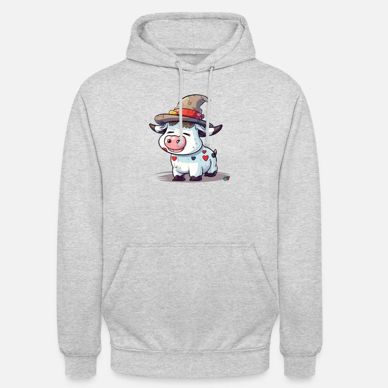 Adi la vache au chapeau - Sweat-shirt à capuche unisexe - gris clair chiné