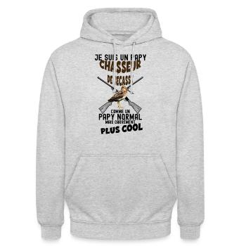 Mon papy chasseur de bécasse - Sweat-shirt à capuche unisexe - gris clair chiné - Devant - Alina (178cm) & Michal (187cm)