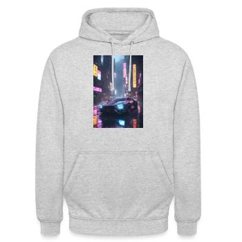 Cyberpunk Futuristisches Auto - Unisex Hoodie - Hellgrau meliert - Vorne - Alina (178cm) & Michal (187cm)