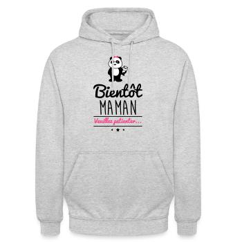 Bientôt maman, future mère, Grossesse - Sweat-shirt à capuche unisexe - gris clair chiné - Devant - Alina (178cm) & Michal (187cm)