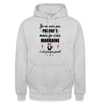 pas parfaite marraine, cadeau marraine - Sweat-shirt à capuche unisexe - gris clair chiné - Devant - Alina (178cm) & Michal (187cm)